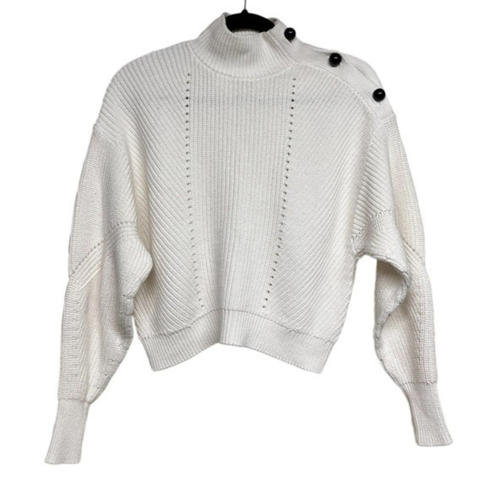 Joie‎ Mock Turtleneck Button Detail Sweater Cream XXS